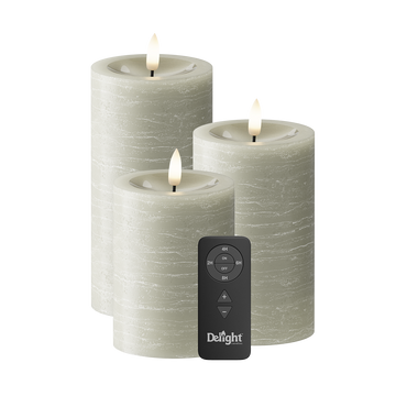 LED Blokklys Pakke med 3, Ø 7,5 x 10/12,5/15 cm Salviegrønn