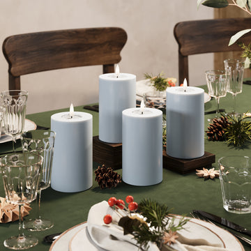 LED-Blockkerzen Ø 7,5 x 12,5 cm Mist Blue – 4 Stück