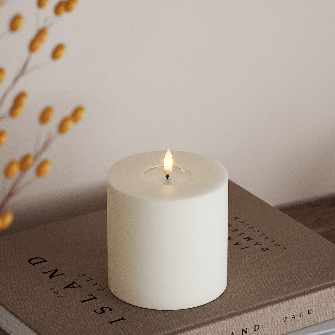 Deluxe Homeart LED Blockkerzen Ø 10 x 10 cm Weiß LED Blockkerzen 4