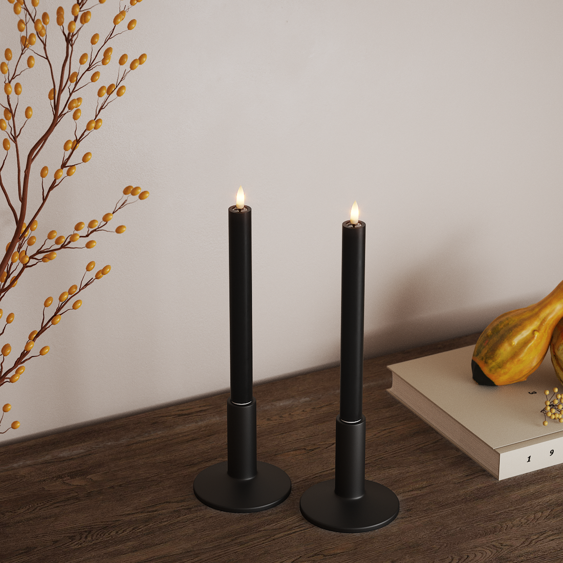 Deluxe Homeart LED Stabkerzen 2 Stück, Ø 2 x 24 cm Schwarz LED Stabkerzen 4