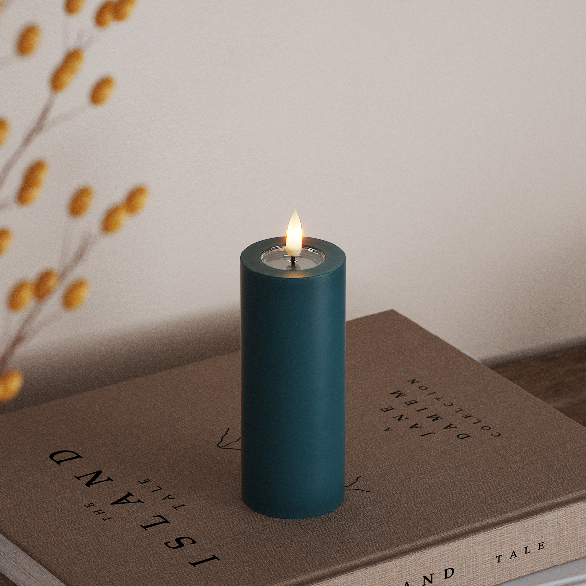Deluxe Homeart LED Blockkerzen Ø 5 x 12,5 cm Petrol LED Blockkerzen 3