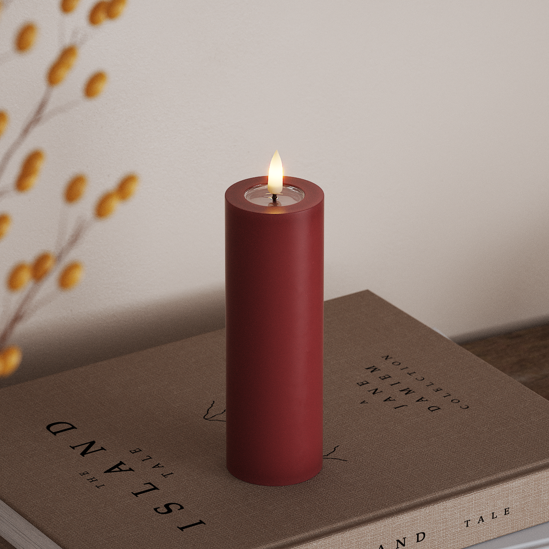 Deluxe Homeart LED Blockkerzen Ø 5 x 15 cm Bordeaux LED Blockkerzen 4