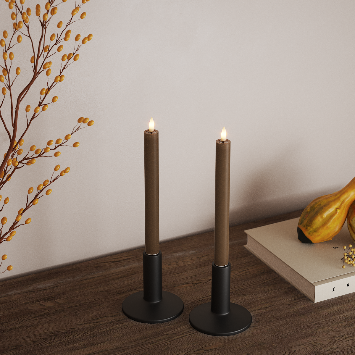 Deluxe Homeart LED Stabkerzen 2 Stück, Ø 2 x 24 cm Karamell LED Stabkerzen 3