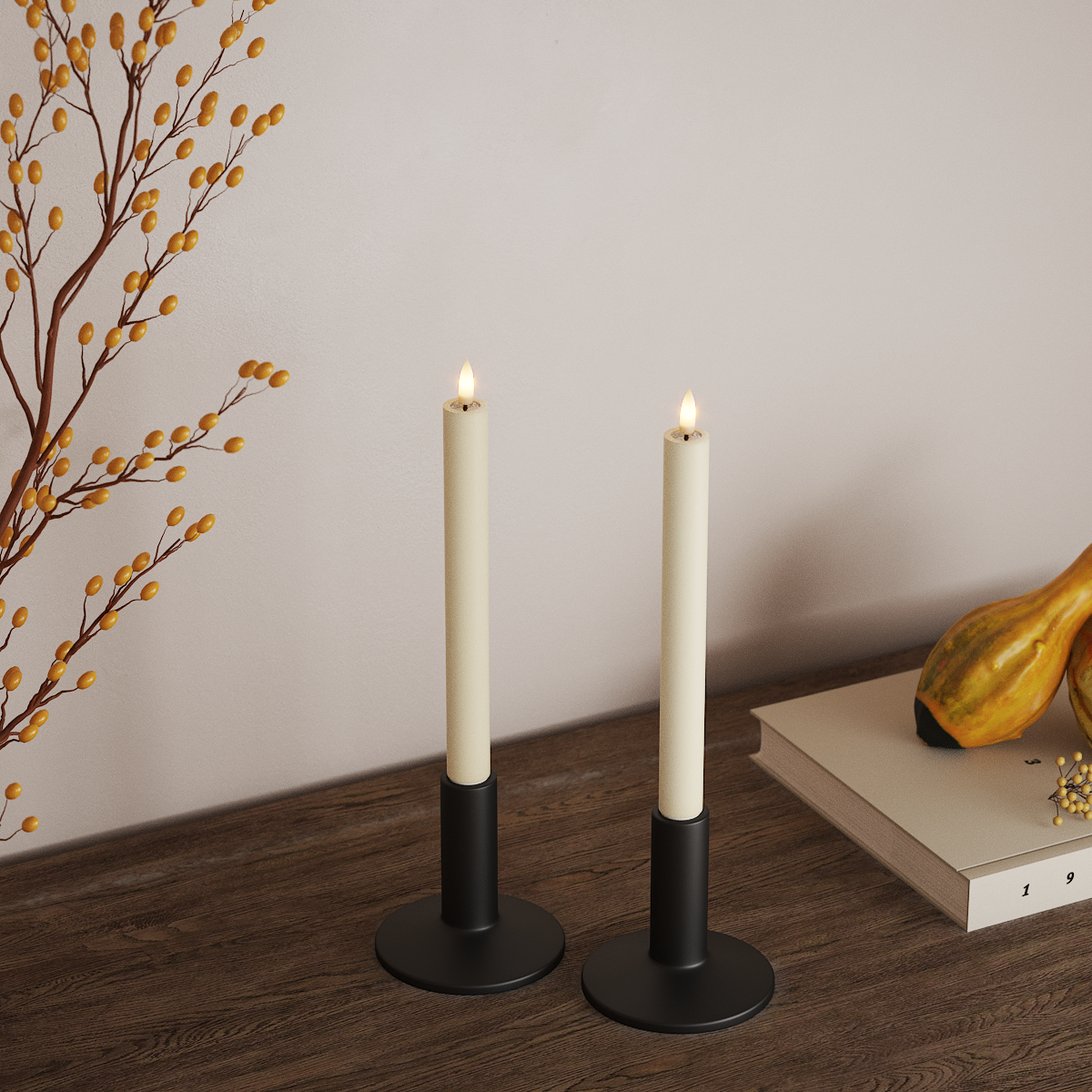 Deluxe Homeart LED Stabkerzen 2 Stück, Ø 2 x 24 cm Creme LED Stabkerzen 3