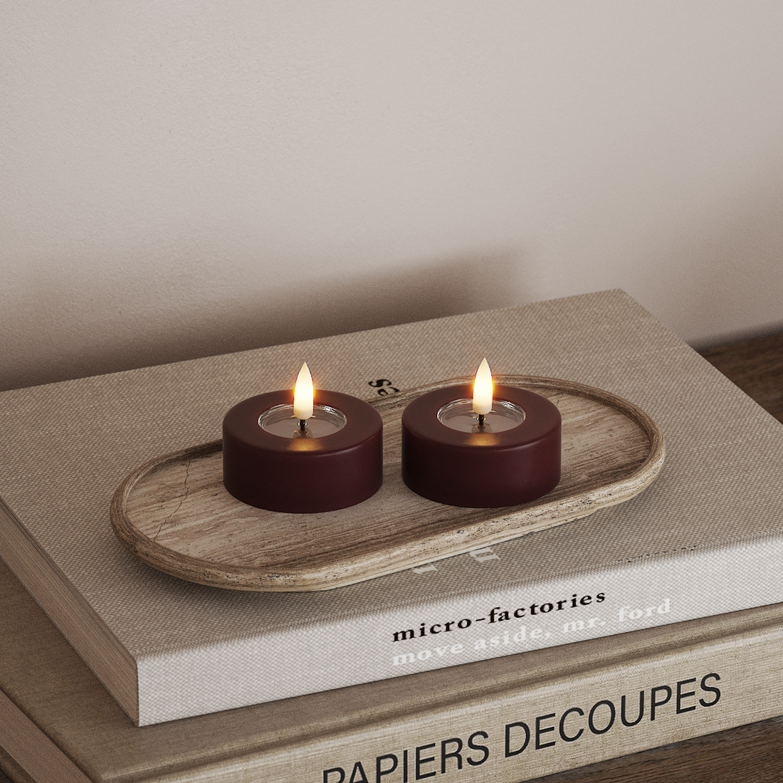 Deluxe Homeart LED Jumbo Teelichter 2 Stück groß Burgunderrot LED Jumbo Teelichter 4
