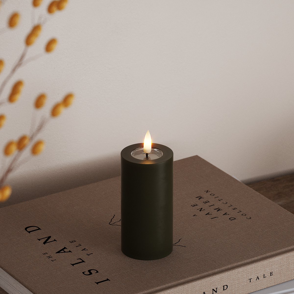 Deluxe Homeart LED Blockljus Ø 5 x 10 cm Mörkgrön LED Blockljus 3