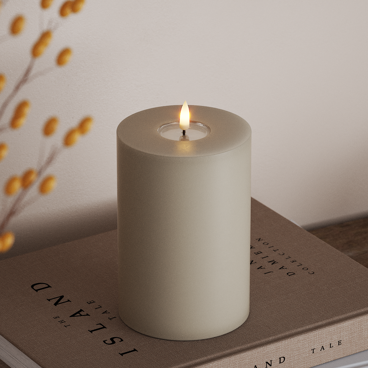 Deluxe Homeart LED Blockkerzen Ø 10 x 15 cm Sand LED Blockkerzen 3