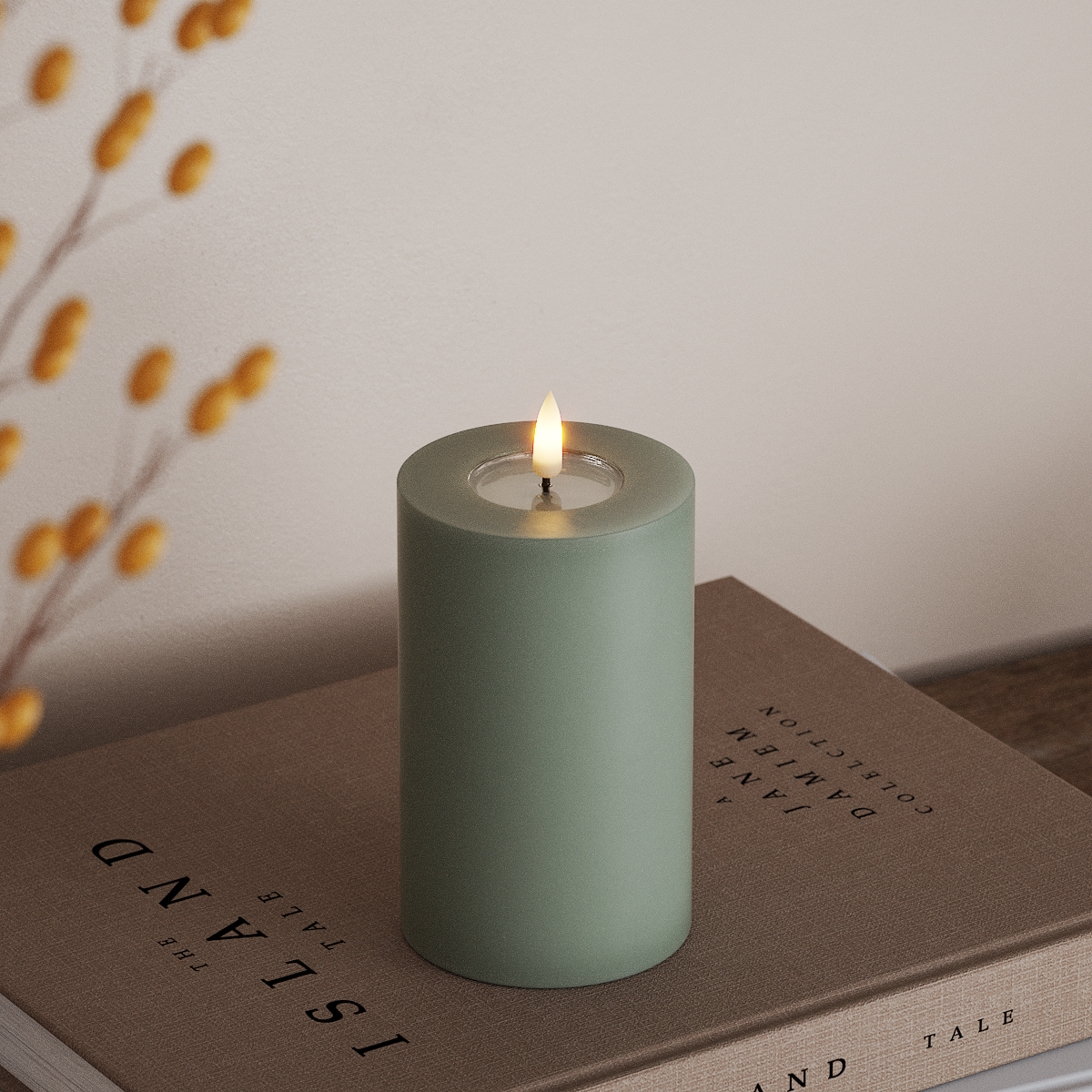 Deluxe Homeart LED Blockkerzen Ø 7,5 x 12,5 cm Salbeigrün LED Blockkerzen 3