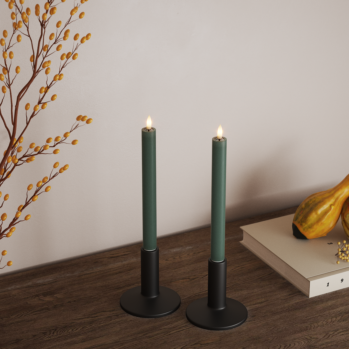 Deluxe Homeart LED Stabkerzen 2 Stück, Ø 2 x 24 cm Jadegrün LED Stabkerzen 3