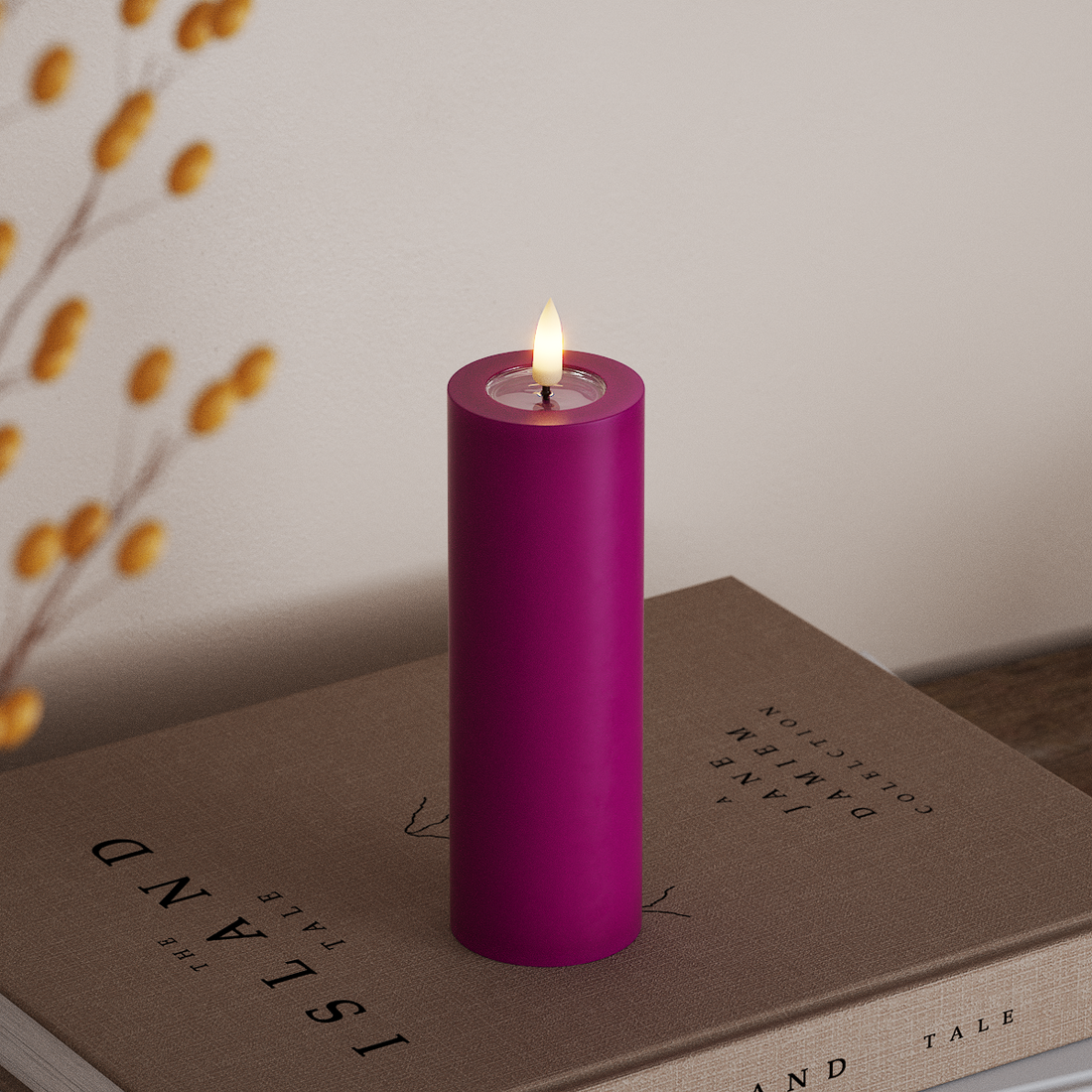 Deluxe Homeart LED Blockkerzen Ø 5 x 15 cm Violett LED Blockkerzen 4