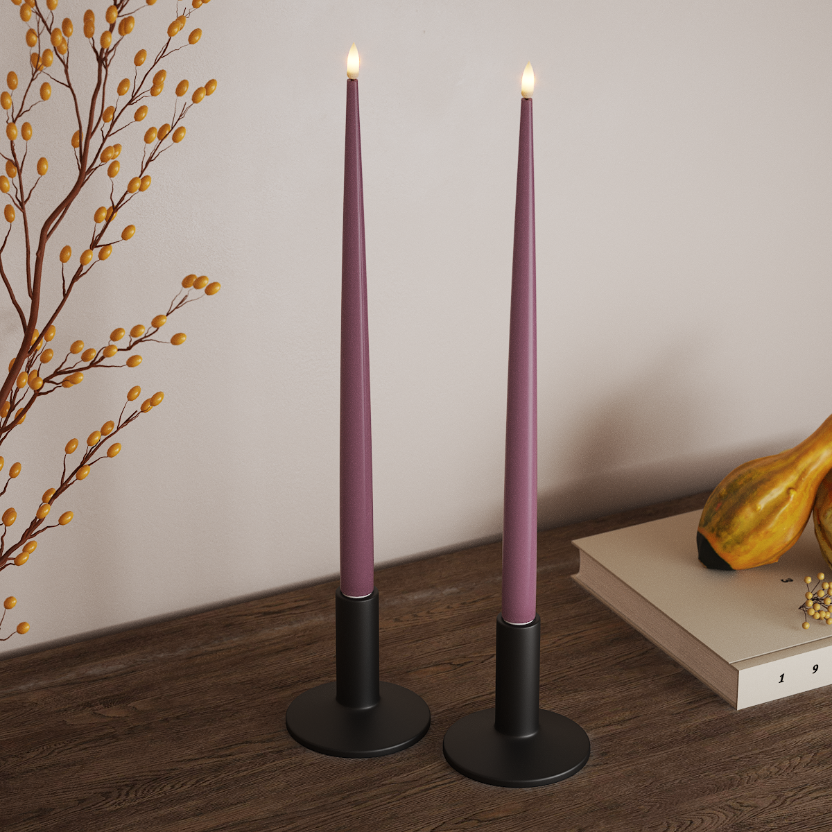 Deluxe Homeart LED Kerzenlicht Mit Lack mit Lack, 2 Stück 38 cm Helllila LED Kerzenlicht Mit Lack 3