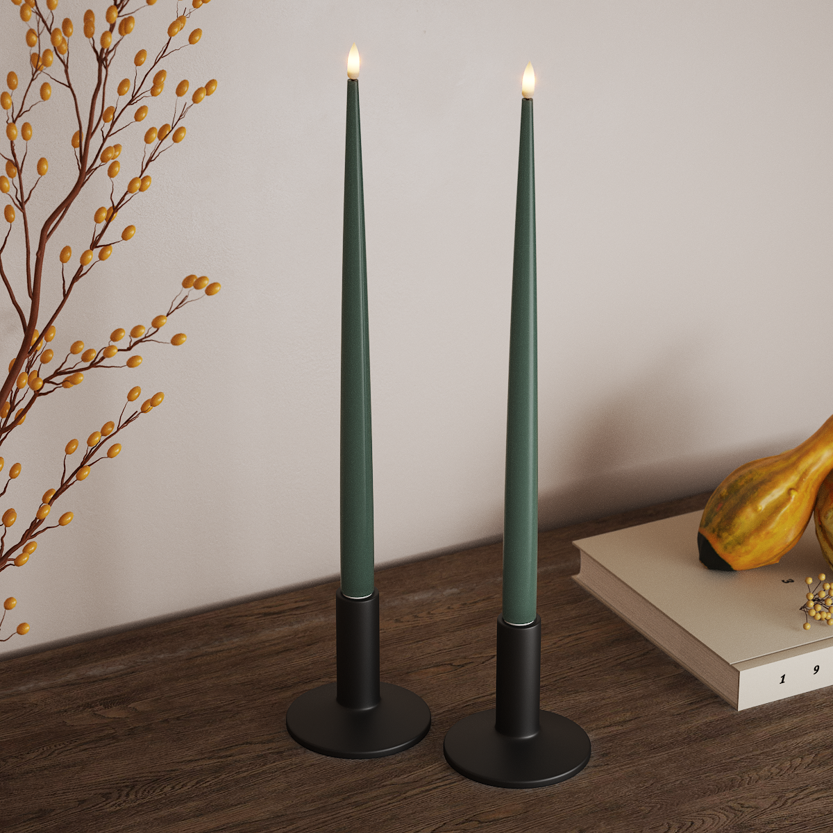 Deluxe Homeart LED Kerzenlicht Mit Lack mit Lack, 2 Stück 38 cm Jadegrün LED Kerzenlicht Mit Lack 3