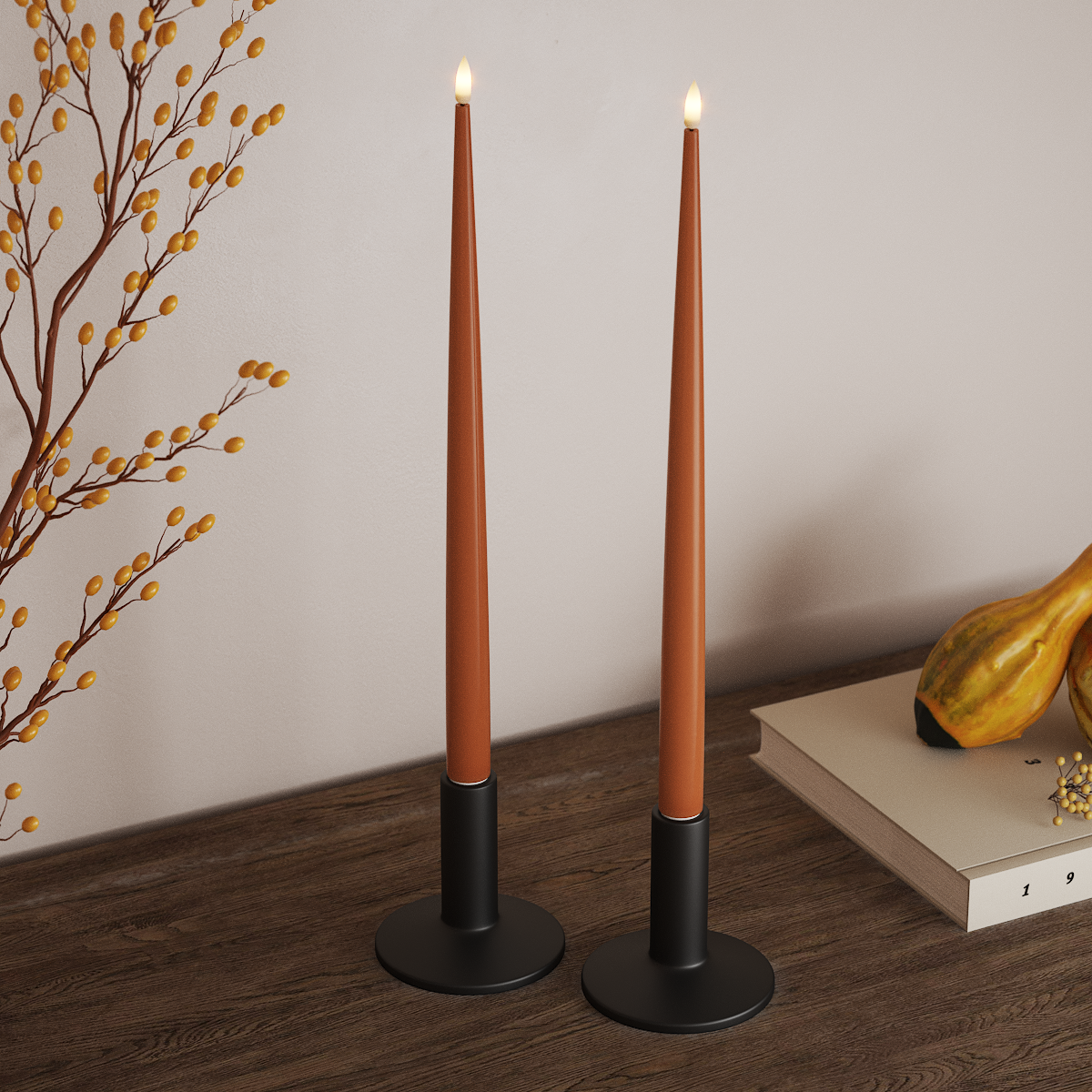 Deluxe Homeart LED Kerzenlicht Mit Lack mit Lack, 2 Stück 38 cm Orange LED Kerzenlicht Mit Lack 3