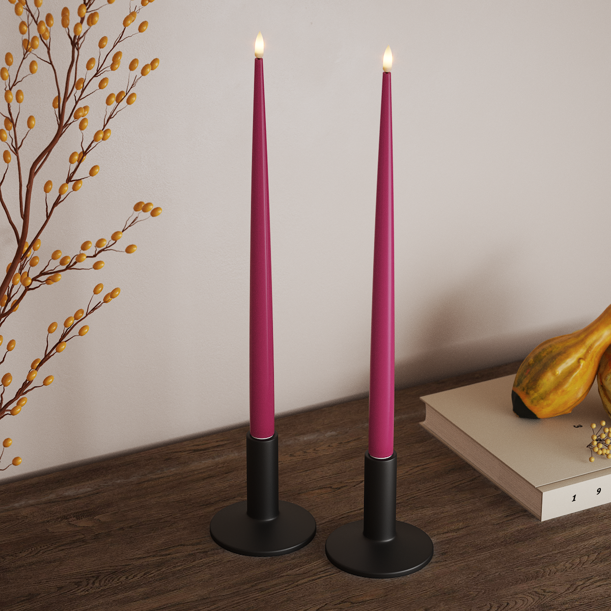 Deluxe Homeart LED Kerzenlicht Mit Lack mit Lack, 2 Stück 38 cm Magenta LED Kerzenlicht Mit Lack 3