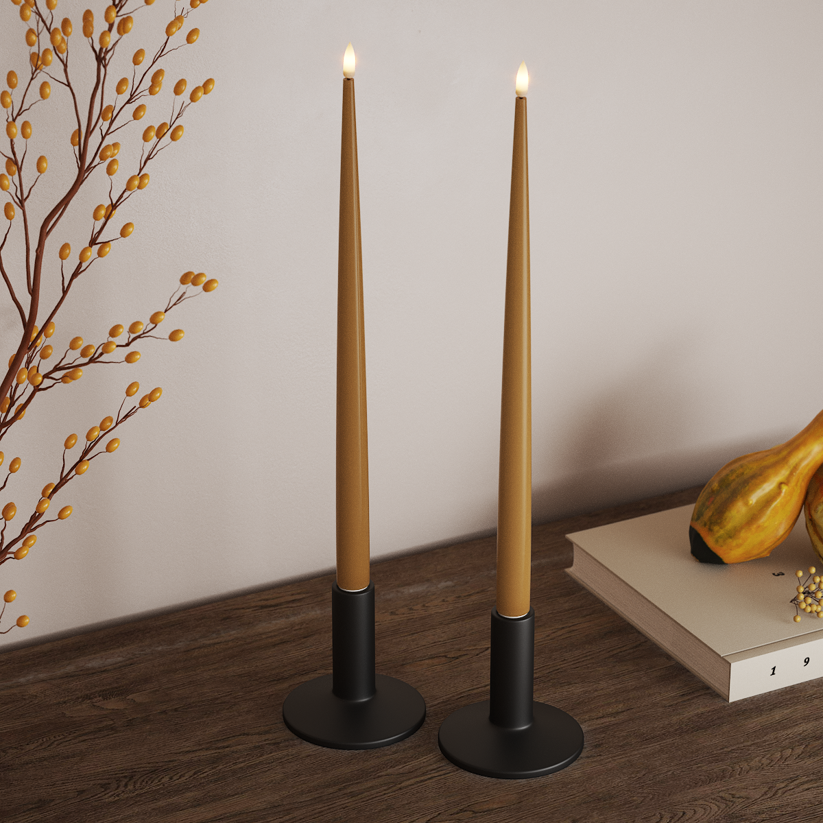Deluxe Homeart LED Kerzenlicht Mit Lack mit Lack, 2 Stück 38 cm Curry LED Kerzenlicht Mit Lack 3