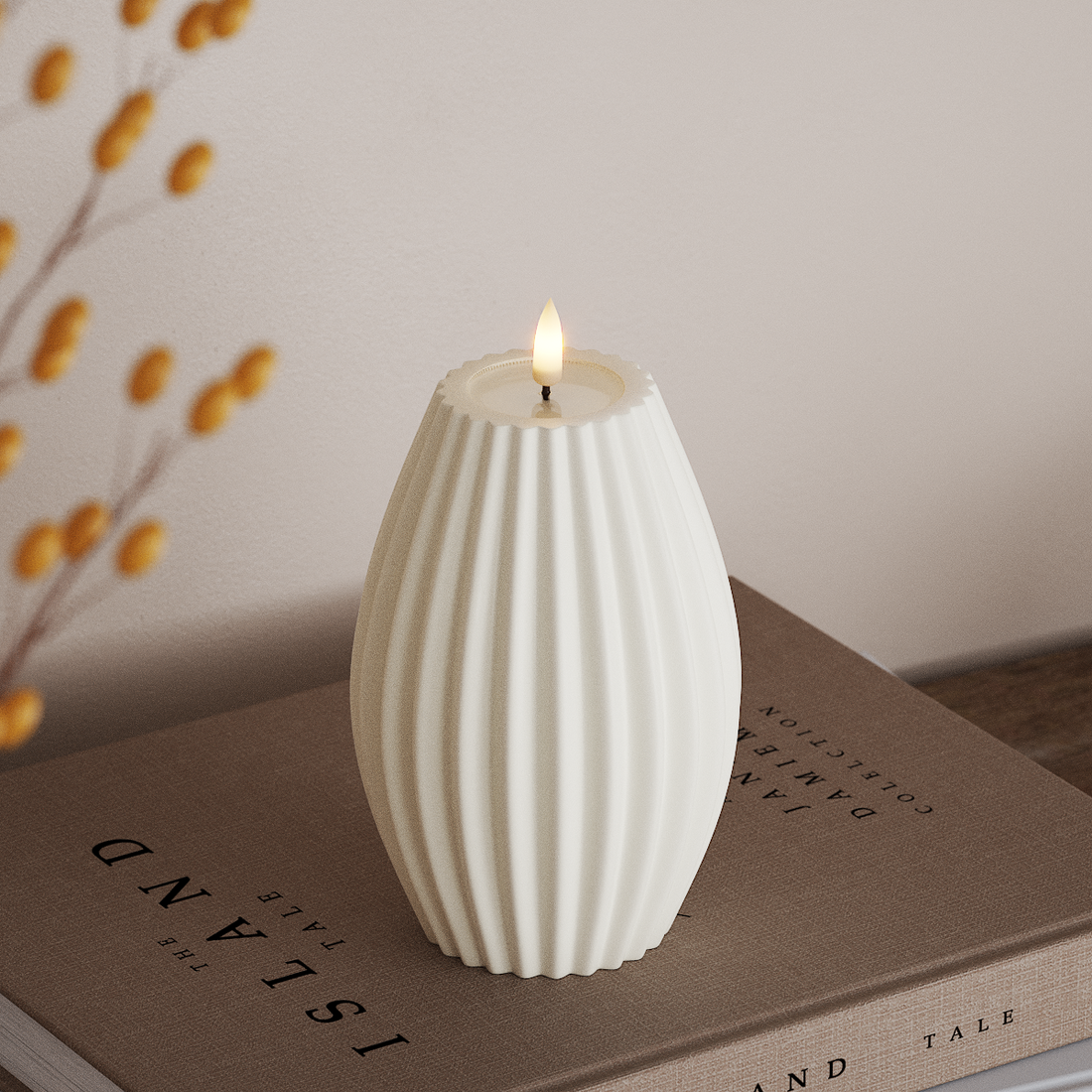 Deluxe Homeart LED Rillenkerzen T 10 x H 15 cm Weiß LED Rillenkerzen 4