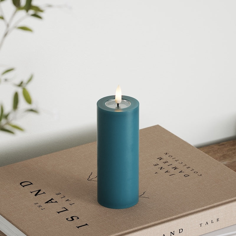 Deluxe Homeart LED Blockkerzen Ø 5 x 12,5 cm Petrol