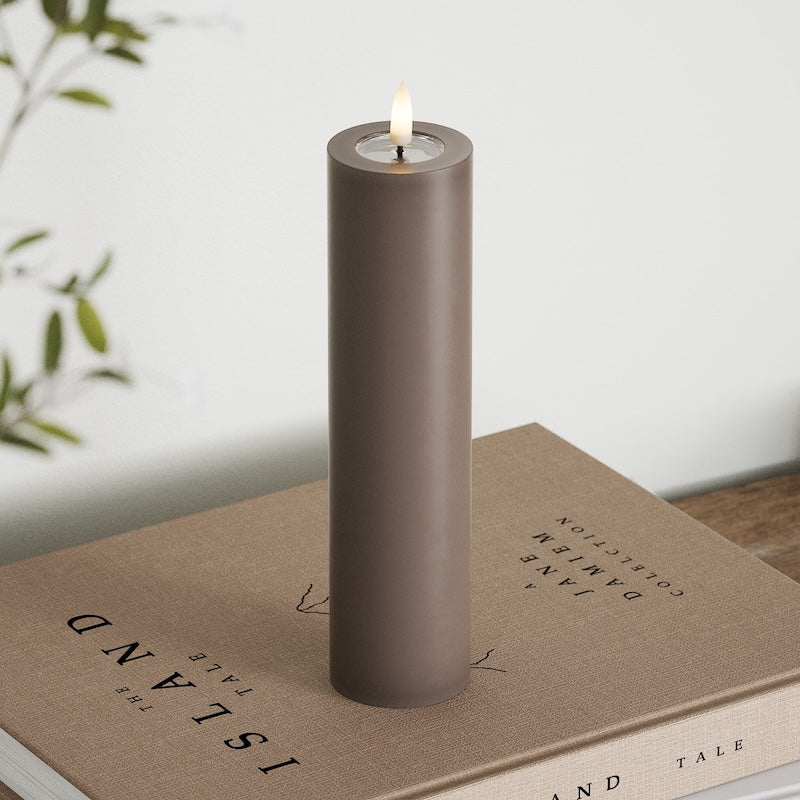 Deluxe Homeart LED Blockkerzen Ø 5 x 20 cm Mokka