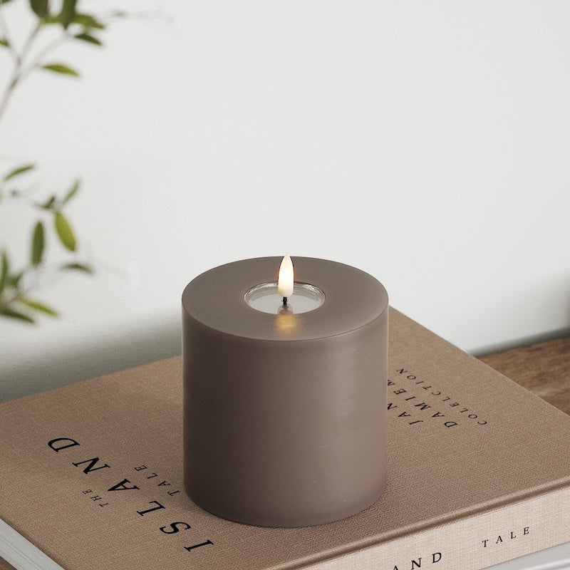 Deluxe Homeart LED Blockkerzen Ø 10 x 10 cm Mokka