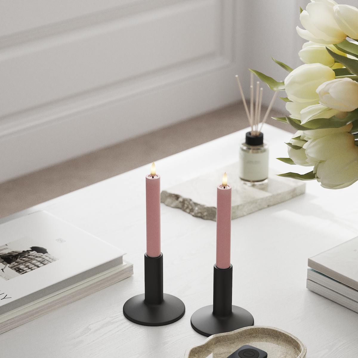 Deluxe Homeart LED Kronelys 2 stk, Ø 2 x 15 cm Lyserød LED kronelys 1