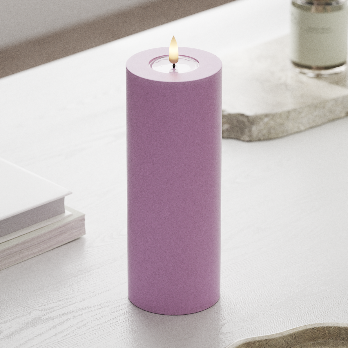 Deluxe Homeart LED Blockkerzen Ø 7,5 x 20 cm Lavendel LED Blockkerzen 1