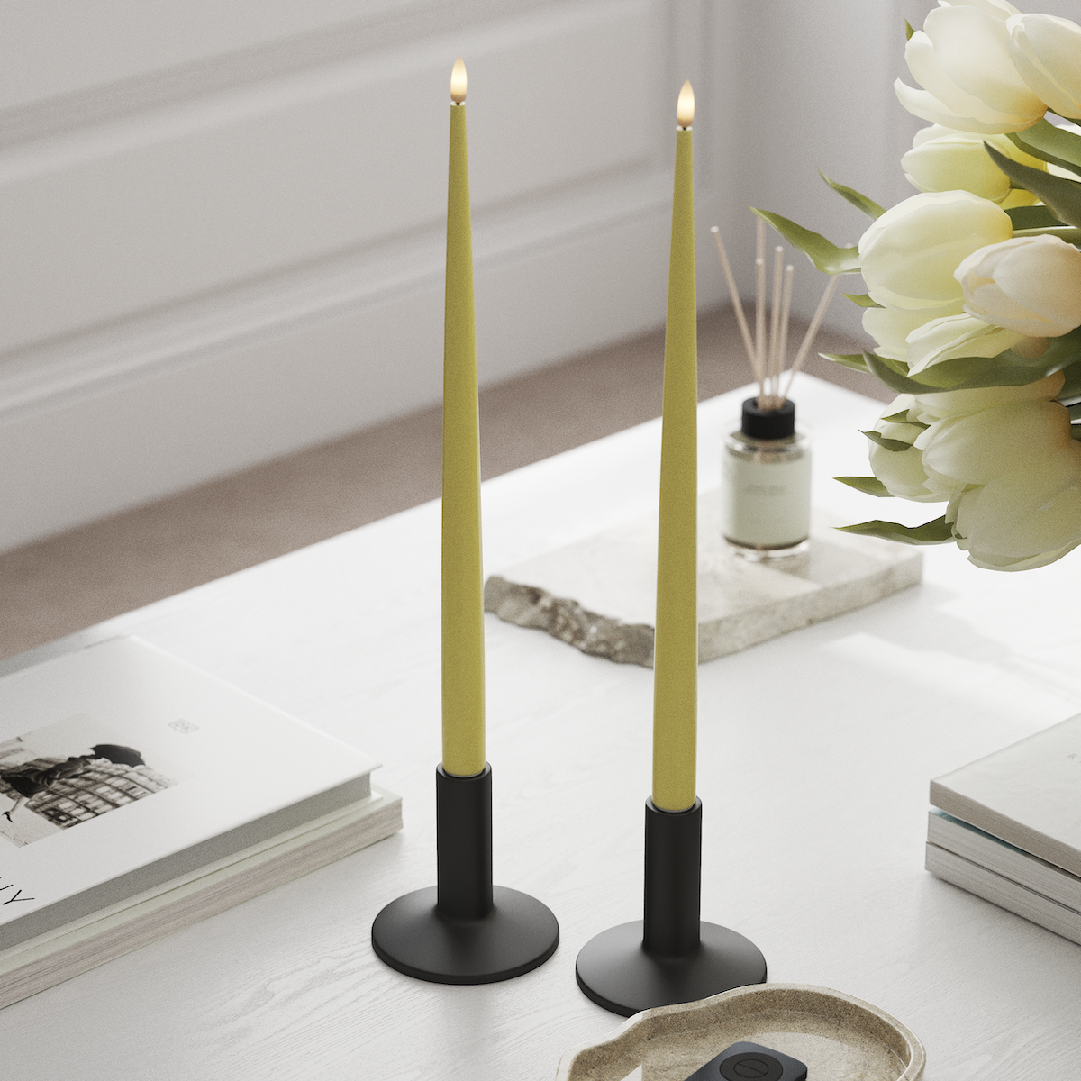 Deluxe Homeart LED Kerzenlicht Mit Lack mit Lack, 2 Stück 38 cm Hellgelb LED Kerzenlicht Mit Lack 1