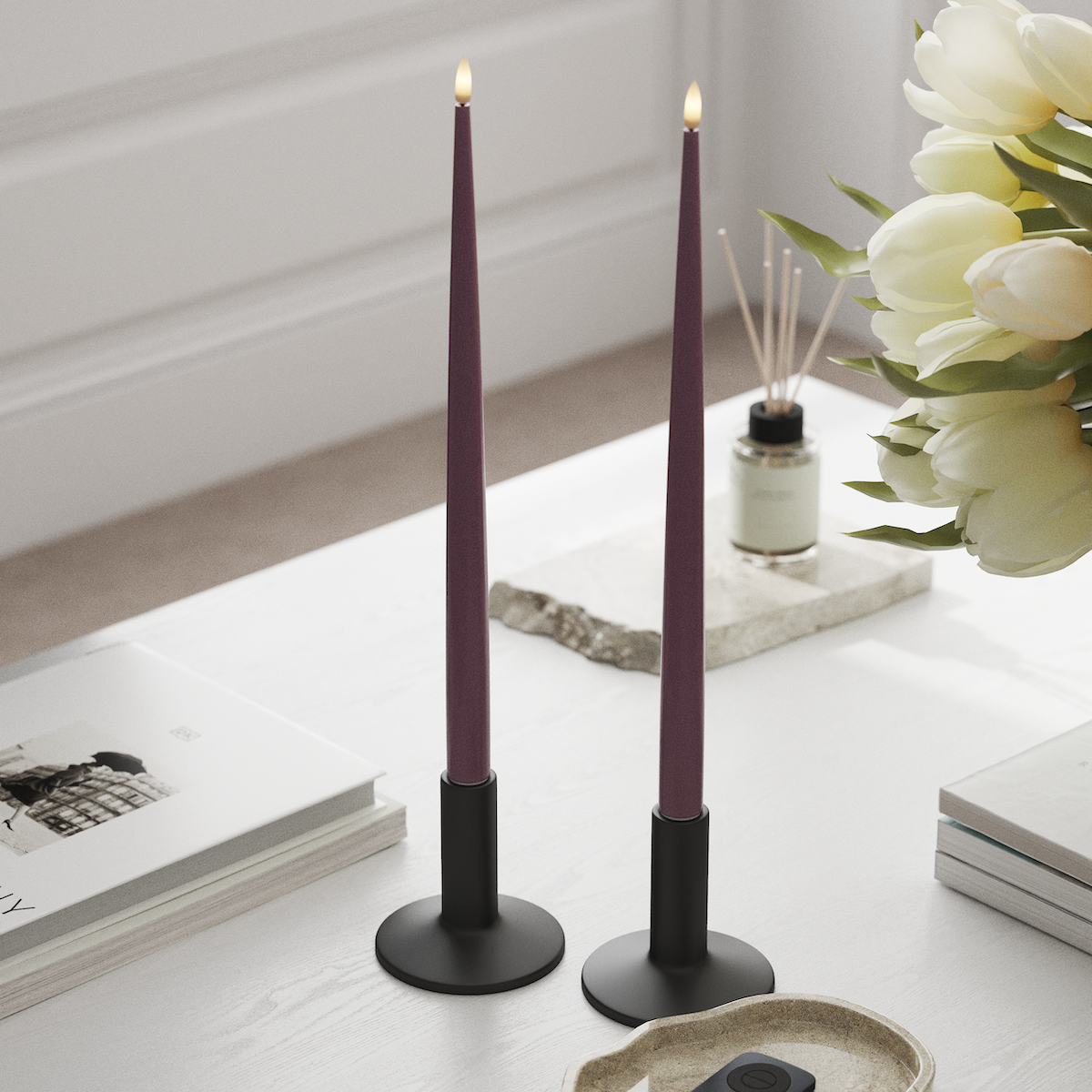 Deluxe Homeart LED Kerzenlicht Mit Lack mit Lack, 2 Stück 38 cm Helllila LED Kerzenlicht Mit Lack 1