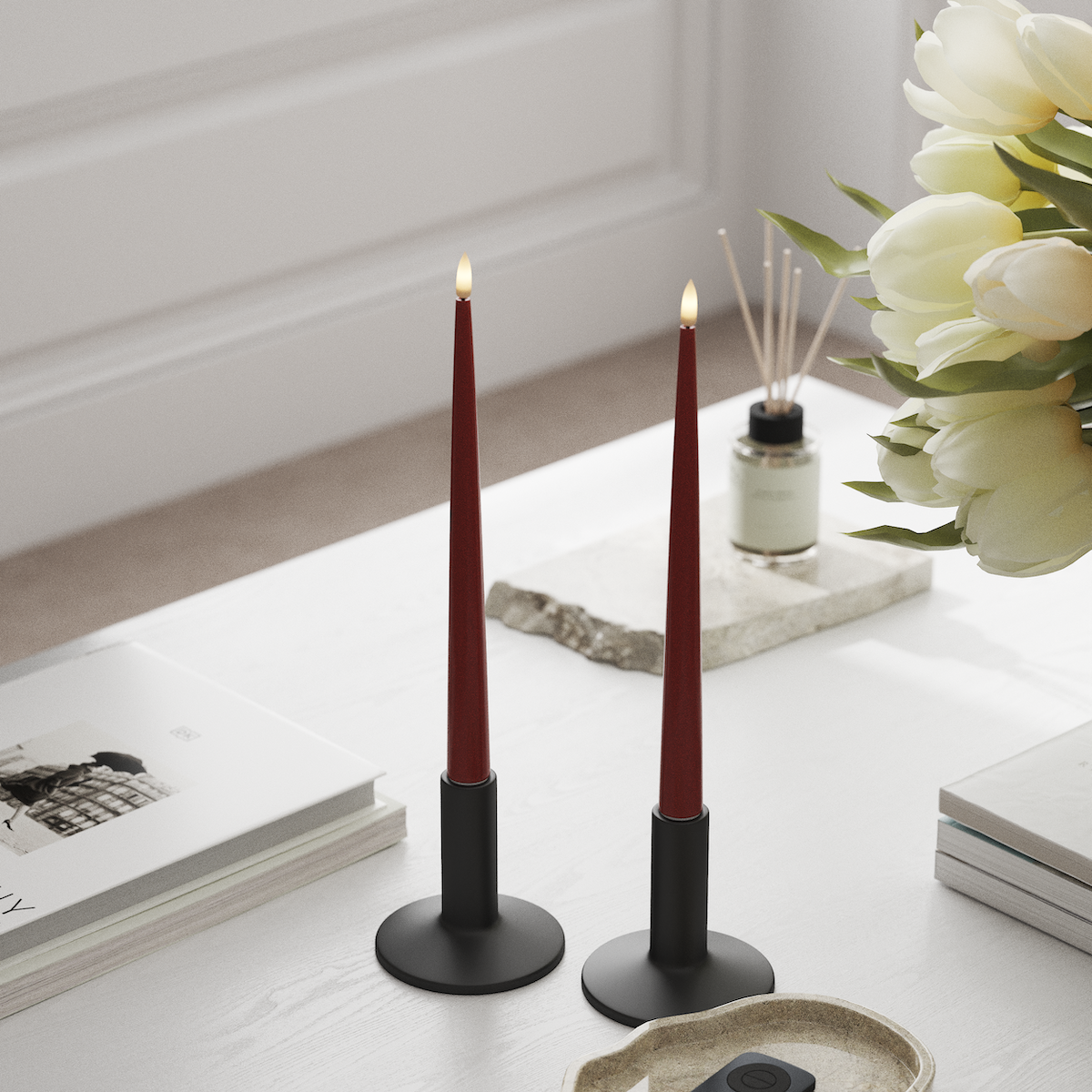 Deluxe Homeart LED Kerzenlicht Mit Lack mit Lack, 2 Stück 28 cm Rot LED Kerzenlicht Mit Lack 1