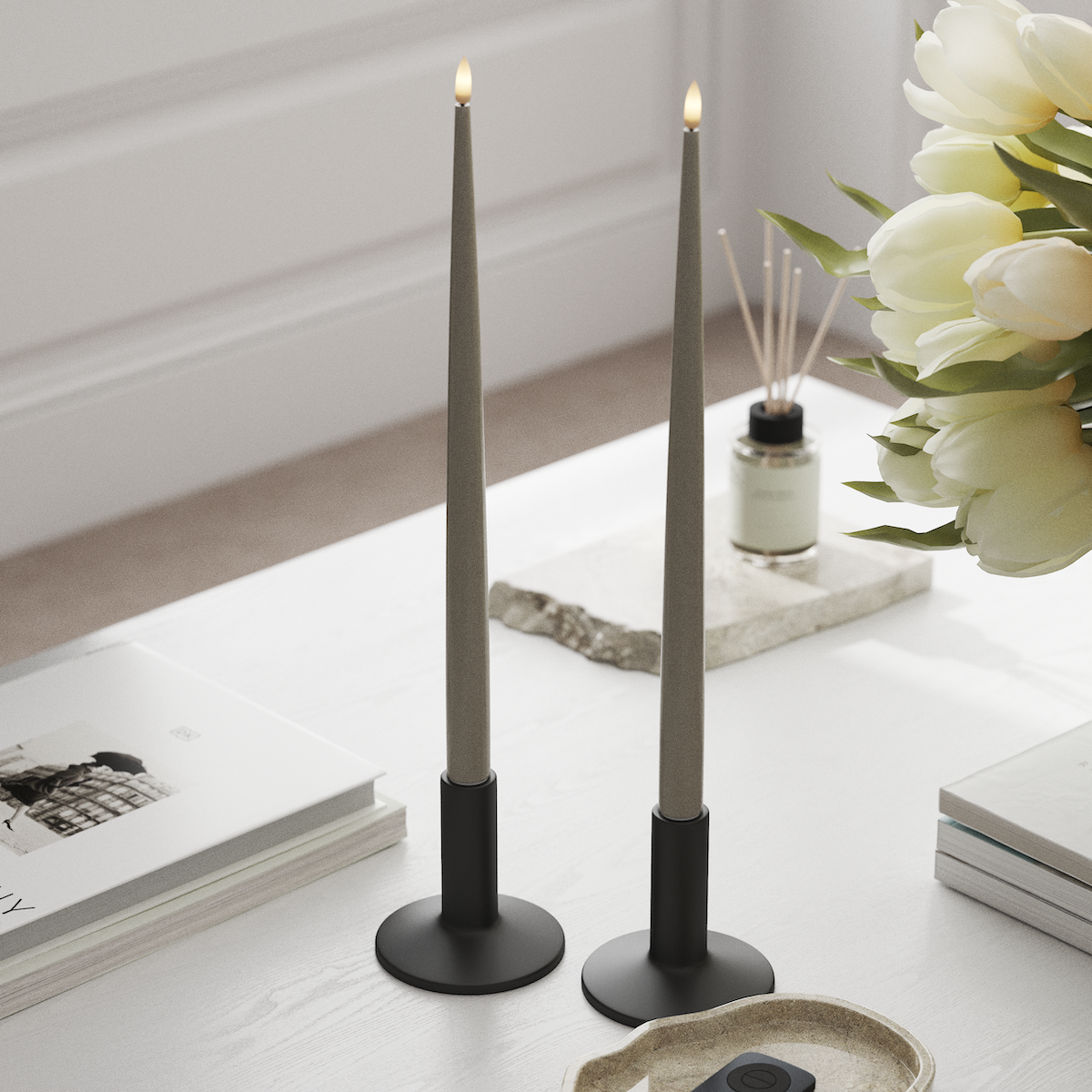 Deluxe Homeart LED Kerzenlicht Mit Lack mit Lack, 2 Stück 38 cm Sand LED Kerzenlicht Mit Lack 1