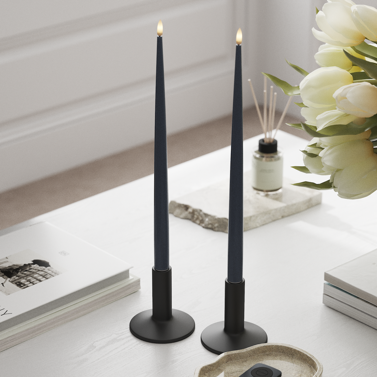 Deluxe Homeart LED Kerzenlicht Mit Lack mit Lack, 2 Stück 38 cm Eisblau LED Kerzenlicht Mit Lack 1