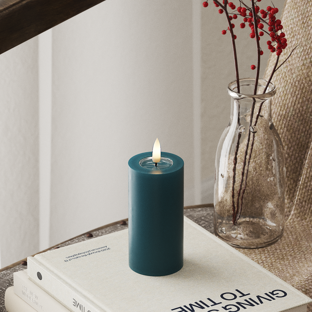 Deluxe Homeart LED Blockkerzen Ø 5 x 10 cm Petrol LED Blockkerzen 4