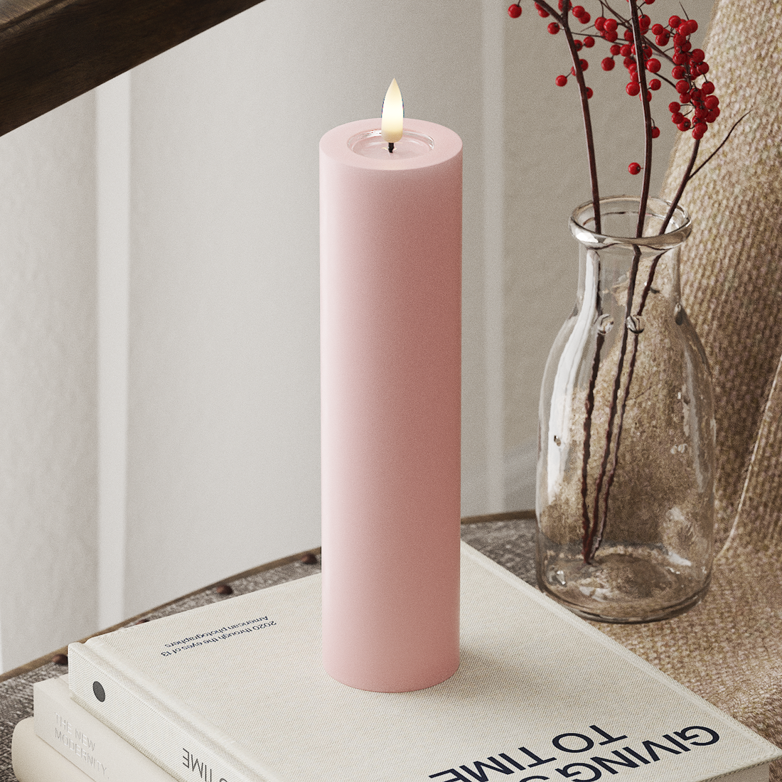 Deluxe Homeart LED Blockkerzen Ø 5 x 20 cm Hellrosa LED Blockkerzen 4