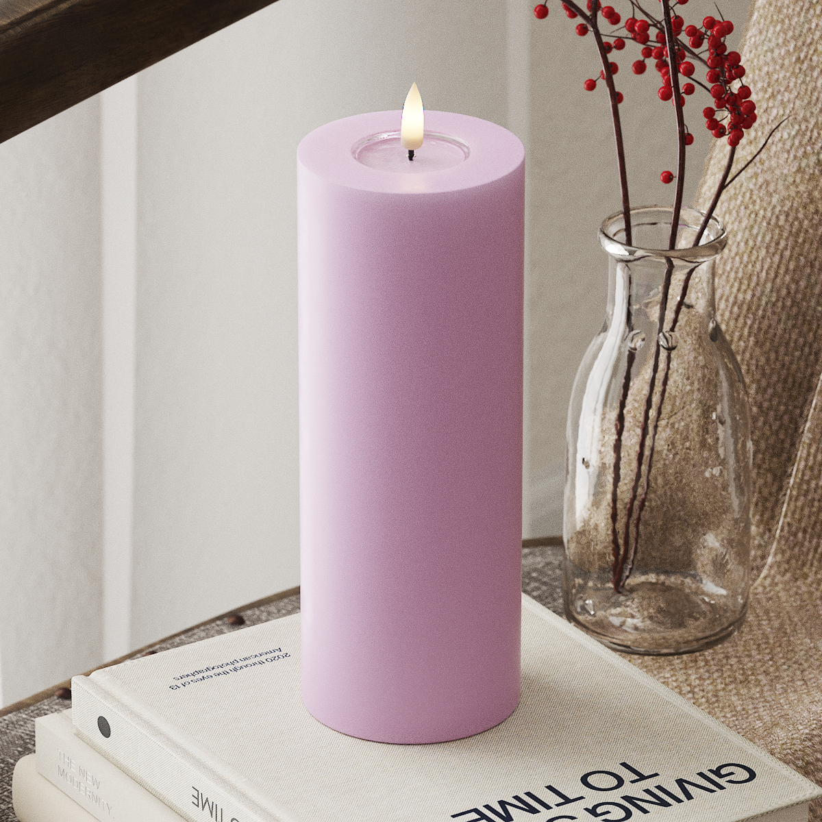 Deluxe Homeart LED Blockkerzen Ø 7,5 x 20 cm Lavendel LED Blockkerzen 4