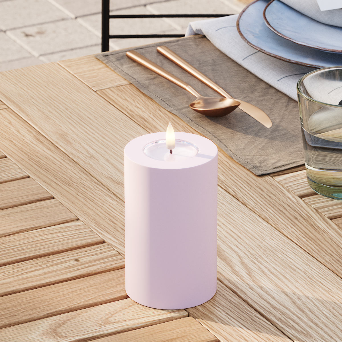 Deluxe Homeart Draußen LED Blockkerzen Ø 7,5 x 12,5 cm Verblasst Rot LED Außenleuchte Blockkerzen 3