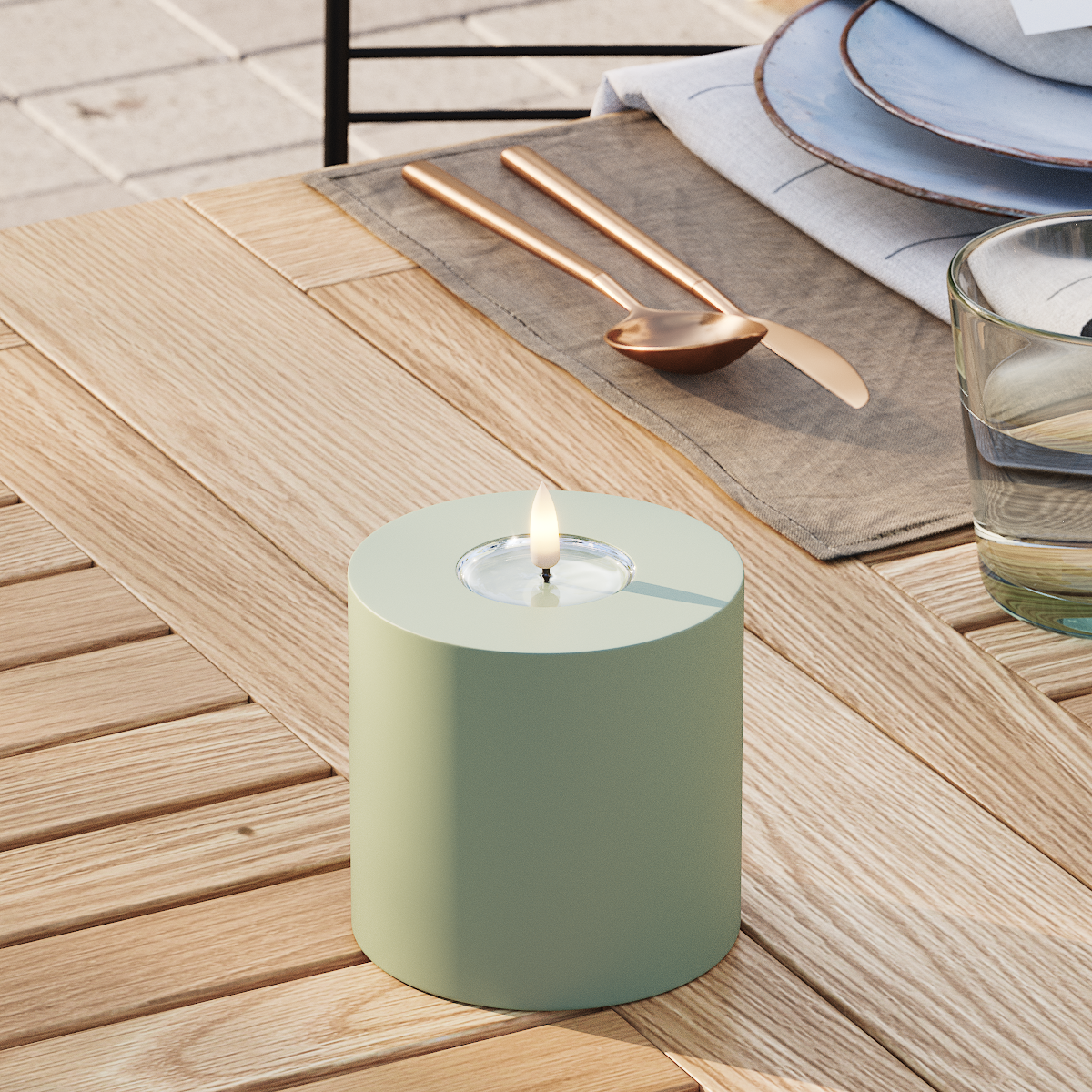 Deluxe Homeart Draußen LED Blockkerzen Ø 10 x 10 cm Verblasst Grün LED Außenleuchte Blockkerzen 3