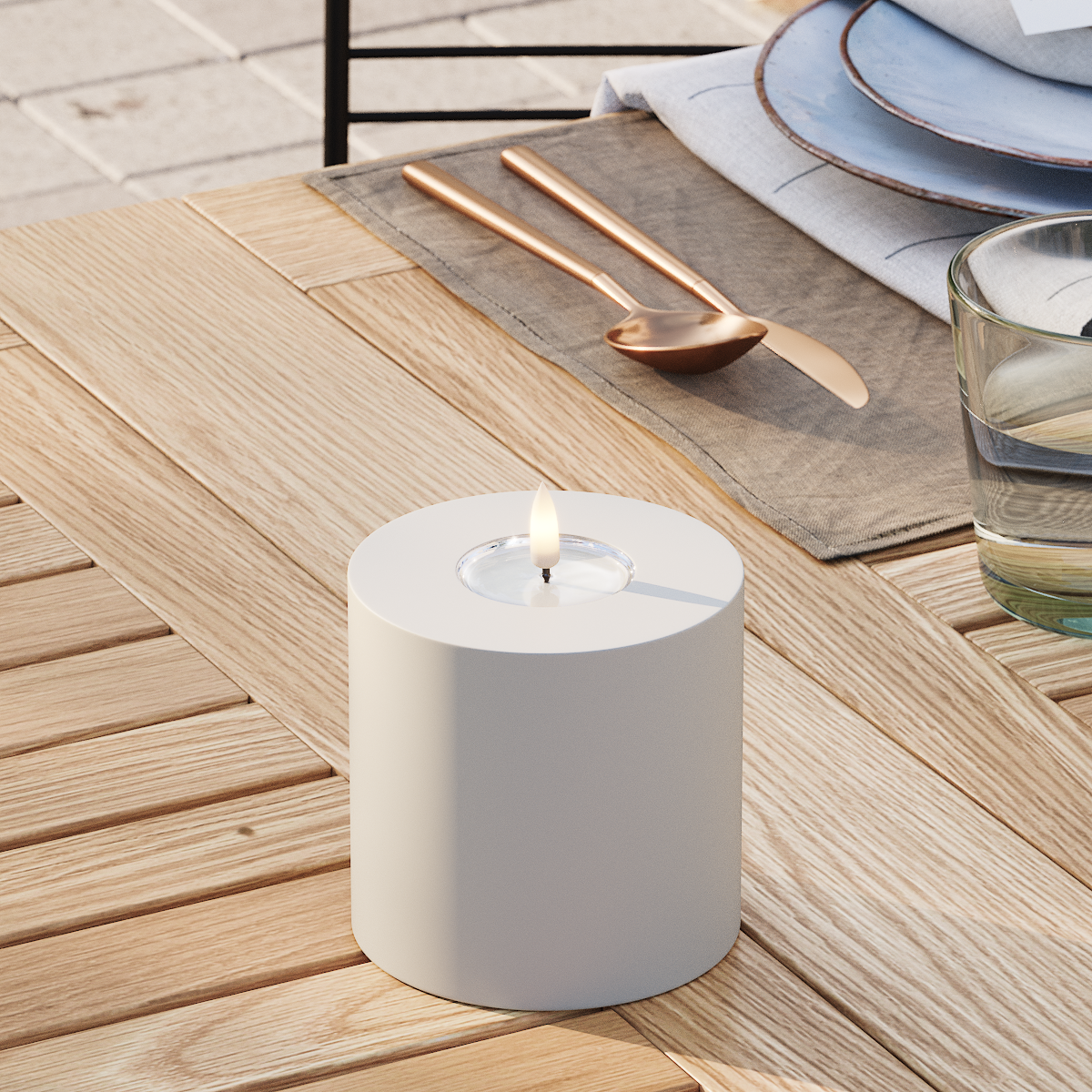 Deluxe Homeart Draußen LED Blockkerzen Ø 10 x 10 cm Sand LED Außenleuchte Blockkerzen 3