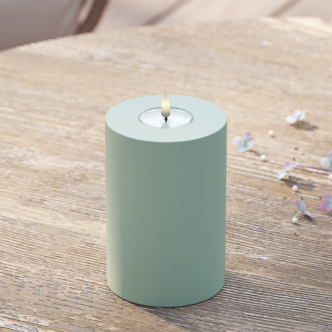 Deluxe Homeart Utendørs LED Blokklys Ø 10 x 15 cm Salviegrønn LED utendørs lysblokklys 2