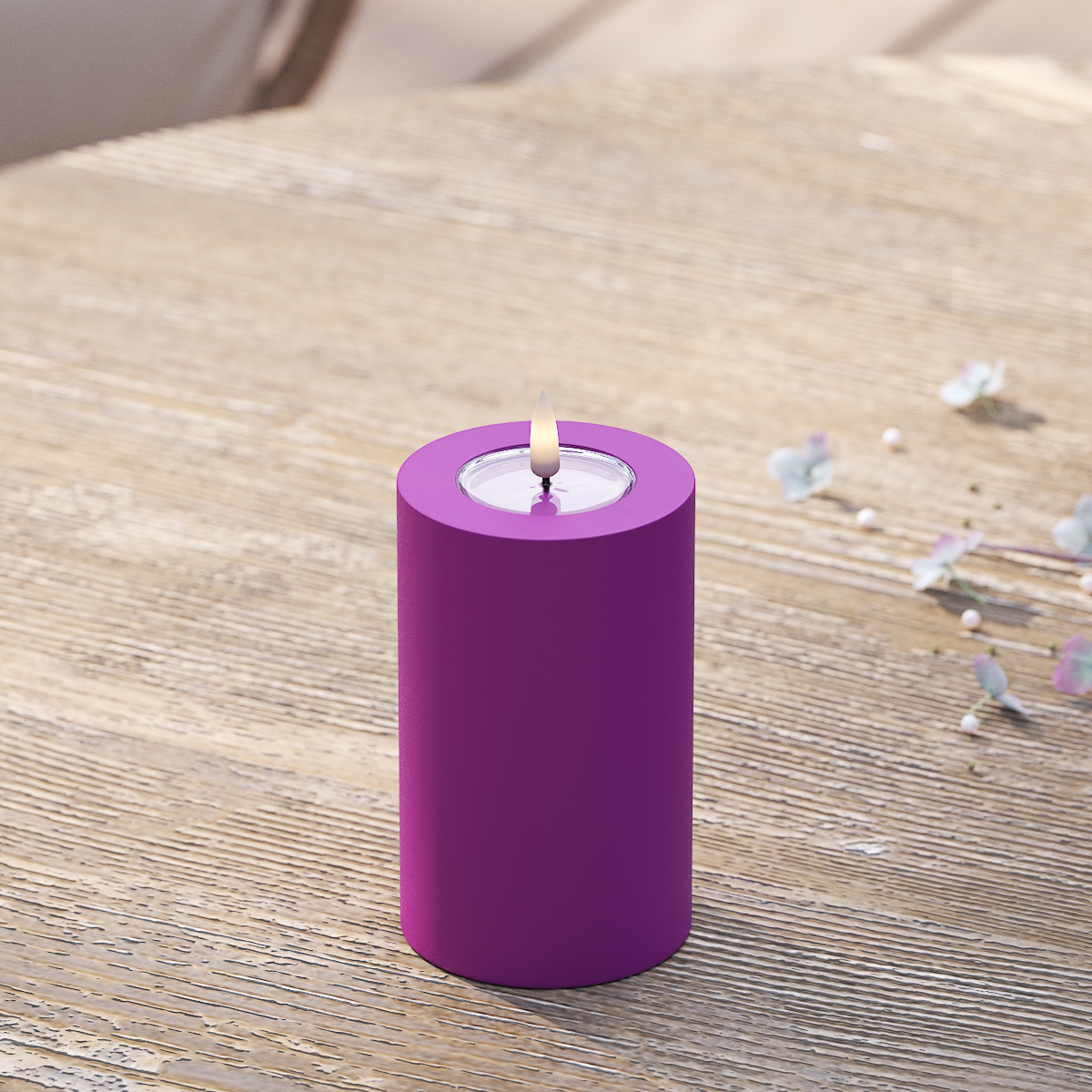 Deluxe Homeart Utendørs LED Blokklys Ø 7,5 x 12,5 cm Fiolett LED utendørs lysblokklys 1