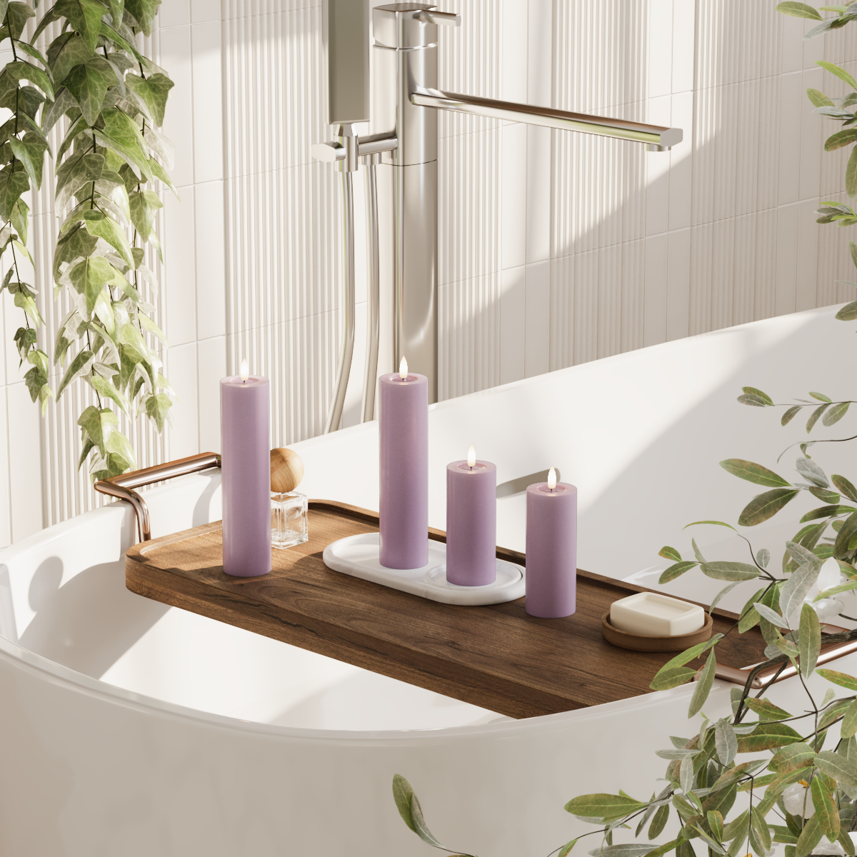 Deluxe Homeart LED bloklys pakke - Lyslilla - 2x 5 x 12,5 cm | 2x 5 x 20 pakke 2