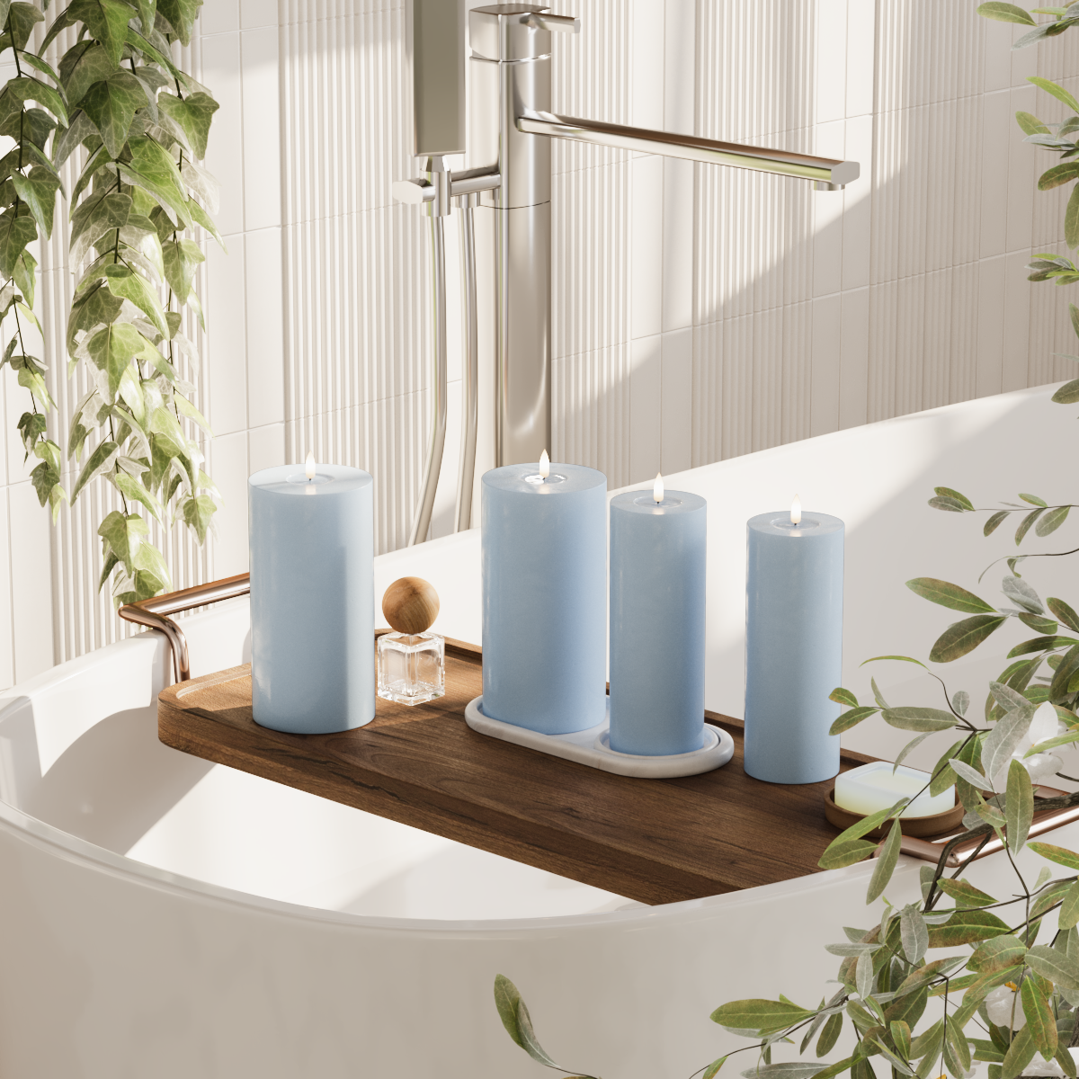 Deluxe Homeart LED Blockkerzen Paket - Eisblau - 2x 7,5 x 20 | 2x 10 x 20 cm Paket 2