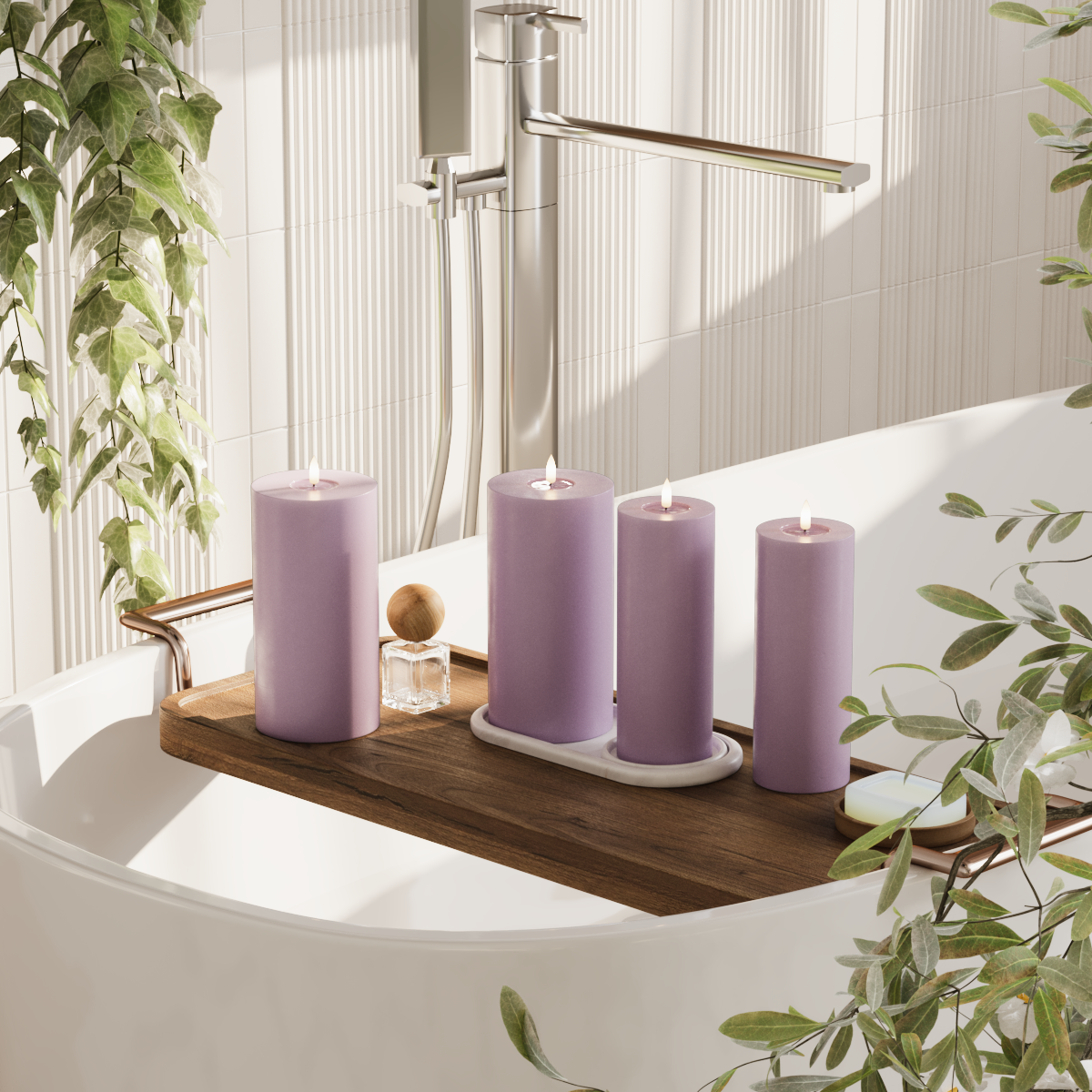 Deluxe Homeart LED Blockljus paket - Ljuslila - 2x 7,5 x 20 | 2x 10 x 20 cm förpackning 2