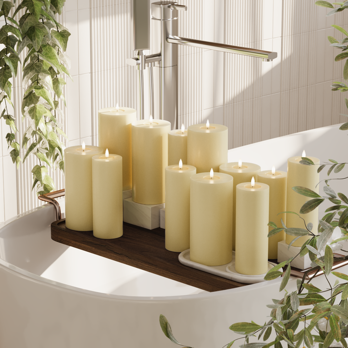 Deluxe Homeart LED Blockkerzen Paket - Hellgelb - 6 x 7,5 x 20 | 6x 10 x 20 cm Paket 2