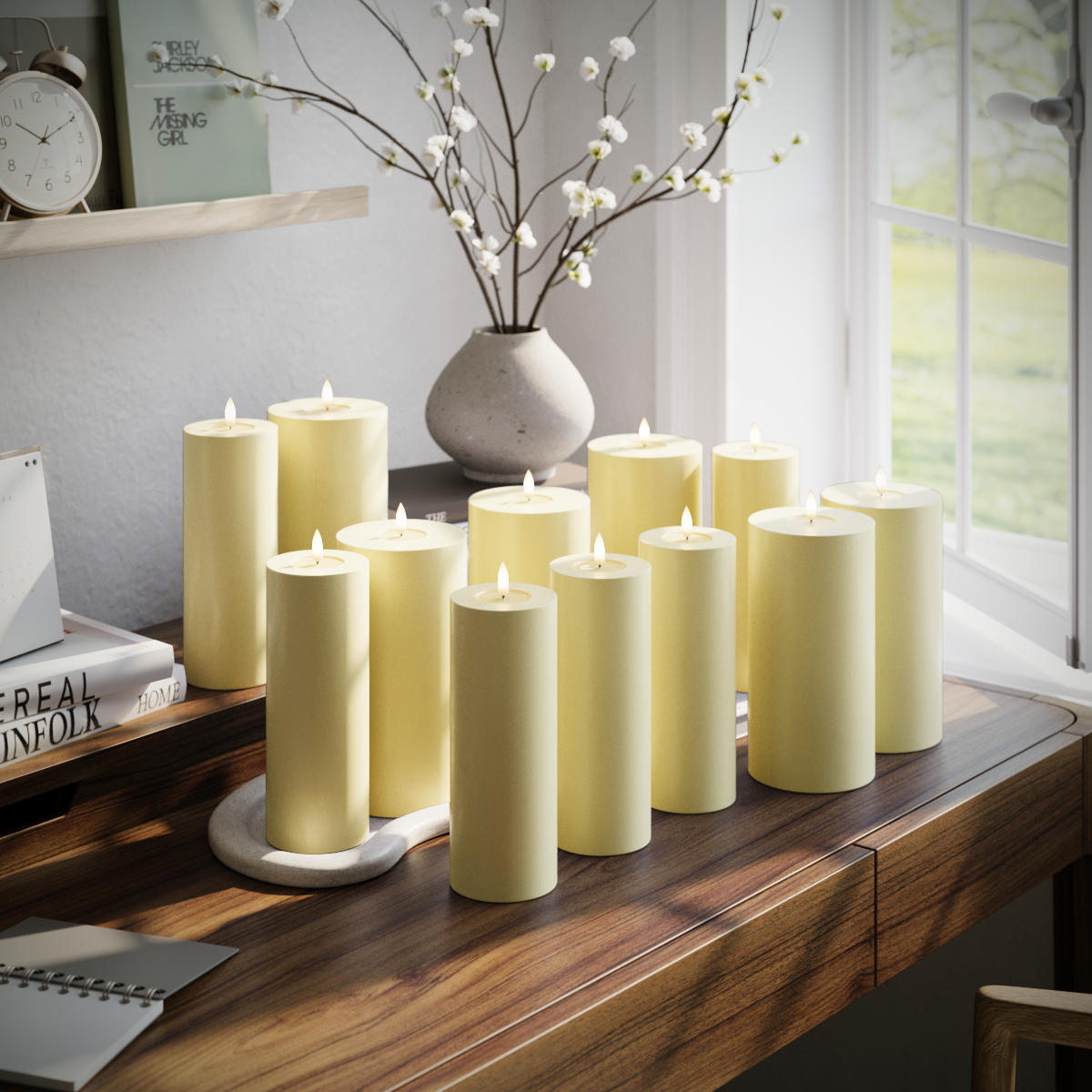 Deluxe Homeart LED Blockkerzen Paket - Hellgelb - 6 x 7,5 x 20 | 6x 10 x 20 cm Paket 1