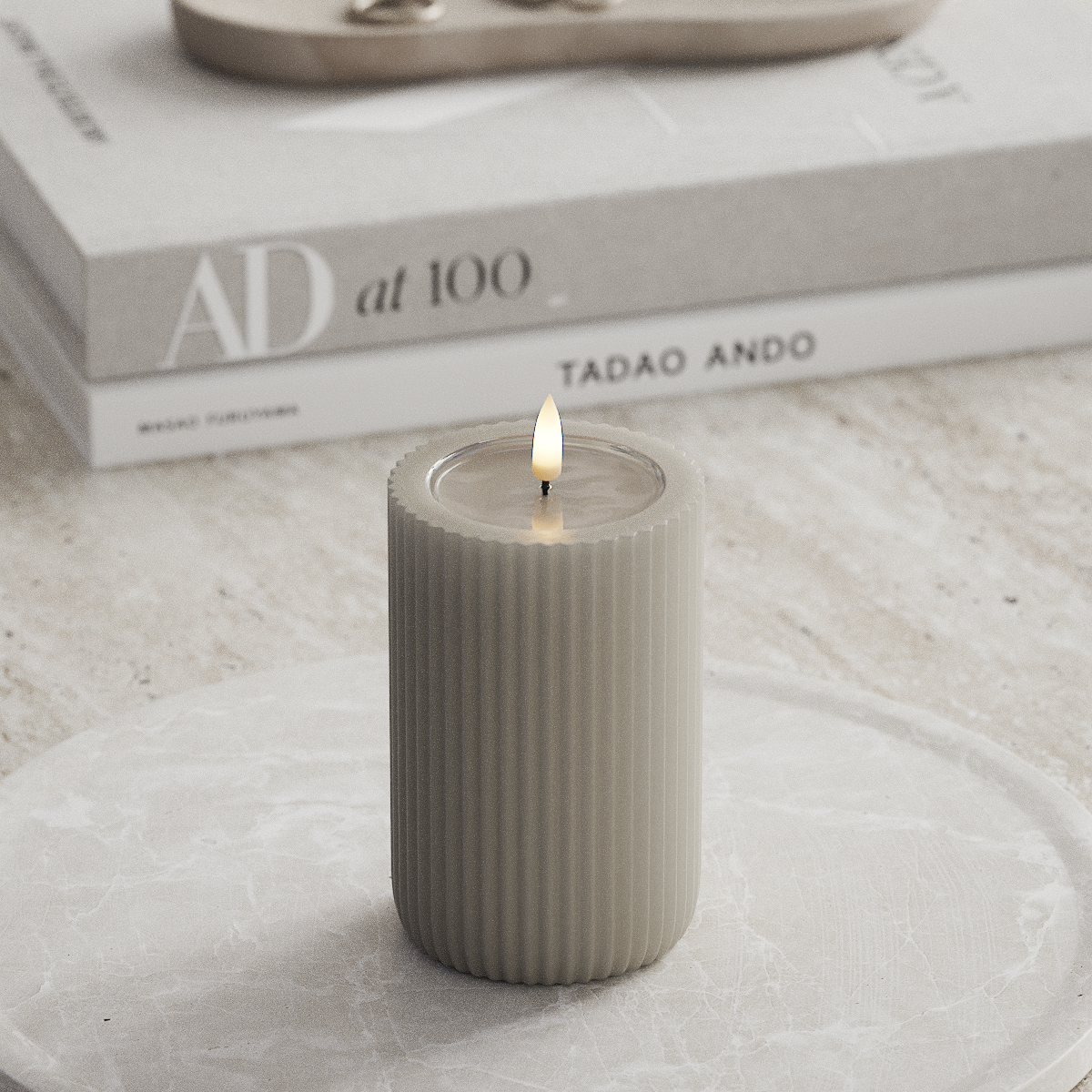 Deluxe Homeart Unique LED Rillenkerzen T 8 x 12,5 cm Sand unique Rillenkerzen 1